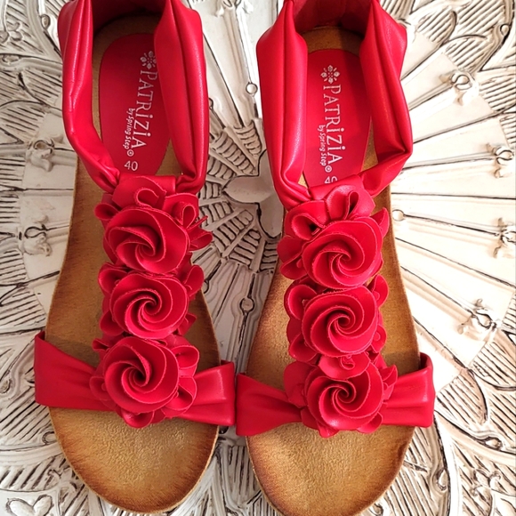 Patrizia by spring step Shoes - NWOT-Patrizia by Spring Step Harlequin Red Floral T-Strap Wedges Zip-Up Backs